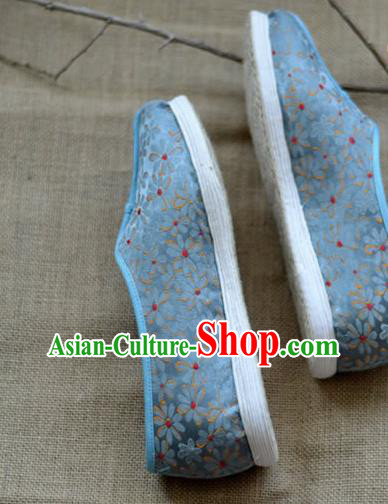 China Traditional Hanfu Shoes Blue Brocade Shoes National Women Cloth Shoes China Traditional Hanfu Shoes Blue Brocade Shoes National Women Cloth Shoes