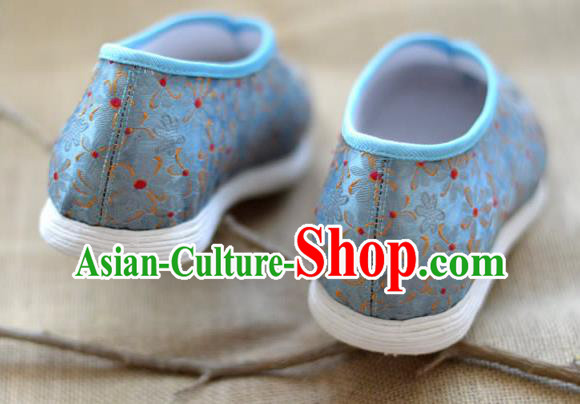 China Traditional Hanfu Shoes Blue Brocade Shoes National Women Cloth Shoes China Traditional Hanfu Shoes Blue Brocade Shoes National Women Cloth Shoes