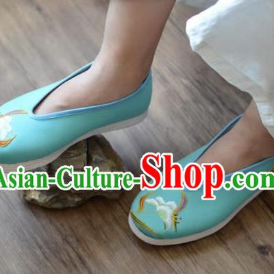 China National Women Shoes Embroidered Green Cloth Shoes Traditional Shoes