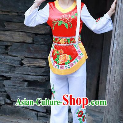 Chinese Ethnic Folk Dance Costumes Bai Nationality Young Lady Clothing and Headwear