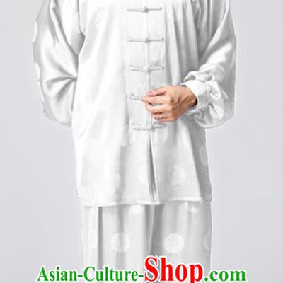 Chinese Tai Chi Martial Arts White Silk Uniforms Traditional Kung Fu Circle Pattern Costumes