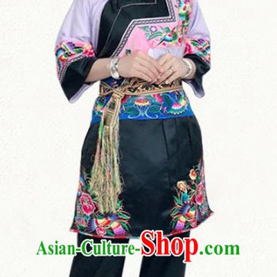 Chinese Yi Nationality Dress Stage Show Clothing Ethnic Woman Informal Pink Outfits Costumes and Headwear