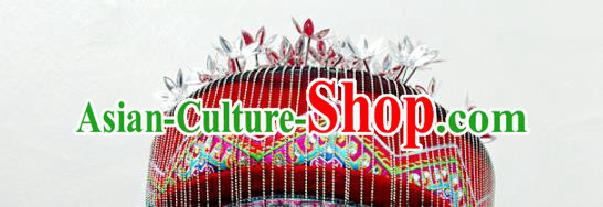 China Traditional Tujia Nationality Folk Dance Embroidered Hat Sichuan Ethnic Minority Wedding Headwear China Traditional Tujia Nationality Folk Dance Embroidered Hat Sichuan Ethnic Minority Wedding Headwear