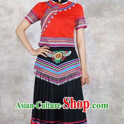 Chinese Yunnan Minority Folk Dance Outfits Clothing Ethnic Woman Costume She Nationality Dress and Hat