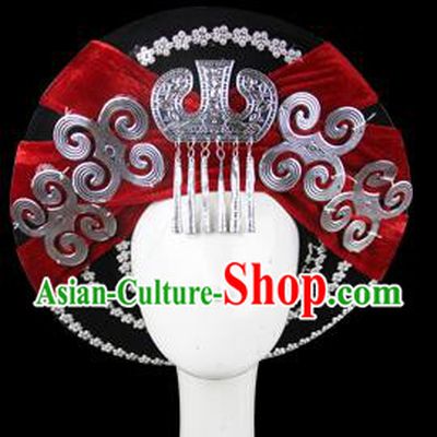China Traditional Yi Nationality Torch Festival Hat Liangshan Ethnic Minority Stage Show Silver Tassel Headwear