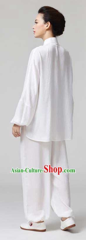 China Traditional Martial Arts White Flax Clothing Female Tai Chi Competition Embroidered Uniforms China Traditional Martial Arts White Flax Clothing Female Tai Chi Competition Embroidered Uniforms