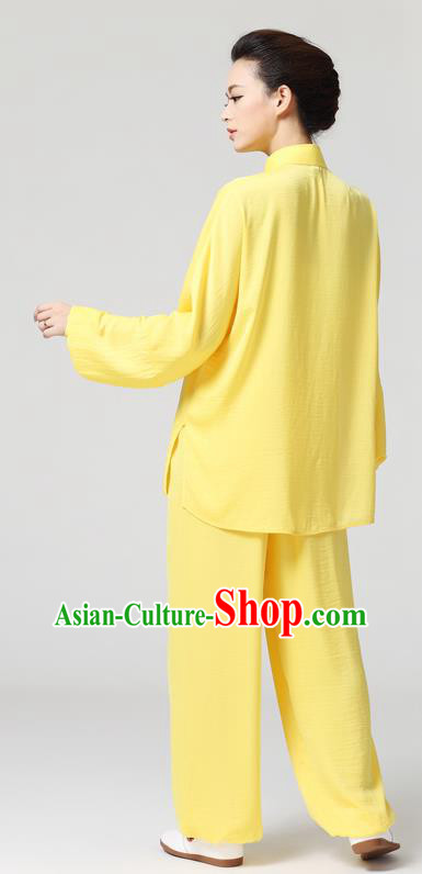 China Traditional Martial Arts Embroidered Clothing Tai Chi Chuan Competition Yellow Flax Uniforms China Traditional Martial Arts Embroidered Clothing Tai Chi Chuan Competition Yellow Flax Uniforms