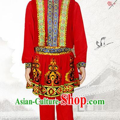 China Tajik Nationality Wedding Costumes Xinjiang Tayikos Ethnic Minority Male Red Outfits Clothing and Hat