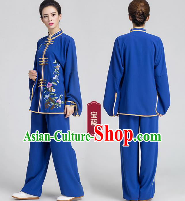 Chinas Traditional Kung Fu Embroidered Royalblue Outfits Tai Chi Training Costumes Chinas Traditional Kung Fu Embroidered Royalblue Outfits Tai Chi Training Costumes