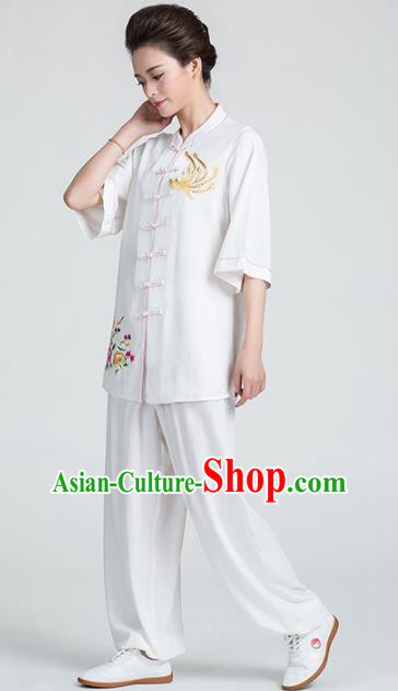 China Kung Fu Printing Flowers White Uniforms Traditional Martial Arts Tai Chi Clothing China Kung Fu Printing Flowers White Uniforms Traditional Martial Arts Tai Chi Clothing