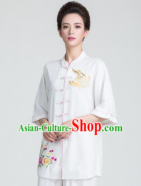 China Kung Fu Printing Flowers White Uniforms Traditional Martial Arts Tai Chi Clothing China Kung Fu Printing Flowers White Uniforms Traditional Martial Arts Tai Chi Clothing