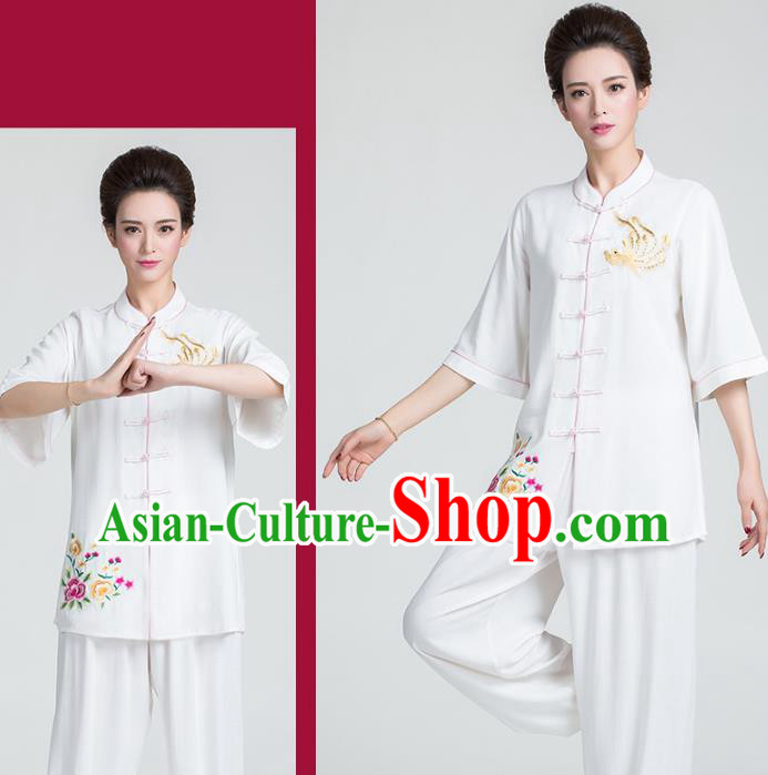 China Kung Fu Printing Flowers White Uniforms Traditional Martial Arts Tai Chi Clothing China Kung Fu Printing Flowers White Uniforms Traditional Martial Arts Tai Chi Clothing