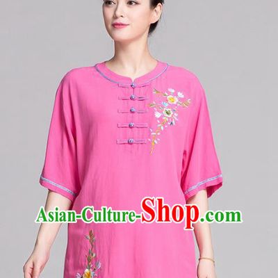 China Traditional Martial Arts Costume Women Tai Chi Clothing Kung Fu Printing Flowers Rosy Uniforms