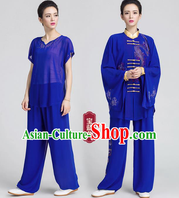 China Martial Arts Competition Clothing Tai Chi Kung Fu Royalblue Three Pieces Uniforms China Martial Arts Competition Clothing Tai Chi Kung Fu Royalblue Three Pieces Uniforms