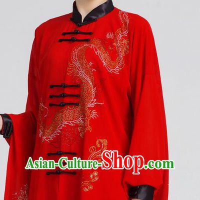 China Kung Fu Costumes Tai Chi Red Three Pieces Uniforms Martial Arts Competition Clothing
