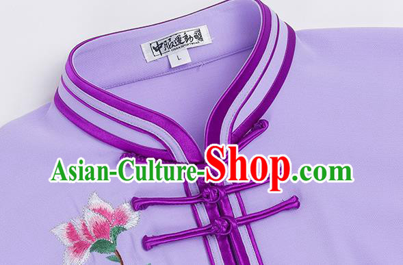 China Women Tai Chi Training Costumes Traditional Kung Fu Embroidered Violet Outfits China Women Tai Chi Training Costumes Traditional Kung Fu Embroidered Violet Outfits