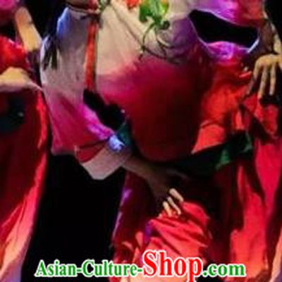 Chinese Drum Dance Clothing Fan Dance Stage Performance Costume Folk Dance Pink Outfits