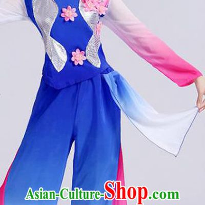 Chinese Umbrella Dance Clothing Fan Dance Stage Performance Costume Folk Dance Royalblue Outfits
