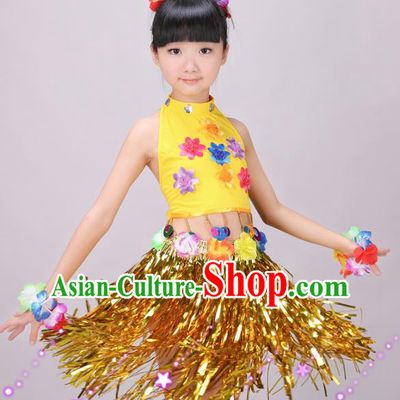 Top Stage Performance Clothing Children Day Dance Yellow Outfits Hawaiian Dance Dress