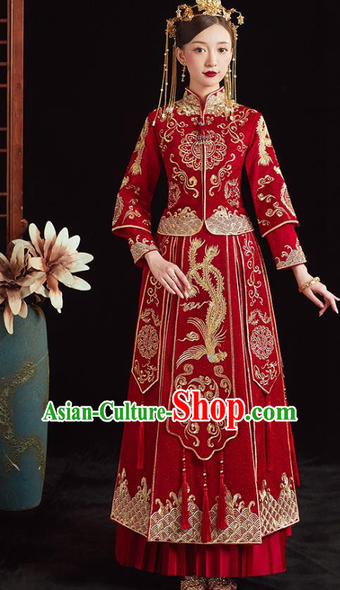 Chinese Traditional Wedding Clothing Bride Embroidered Costumes Classical Xiuhe Suit Red Outfits Chinese Traditional Wedding Clothing Bride Embroidered Costumes Classical Xiuhe Suit Red Outfits