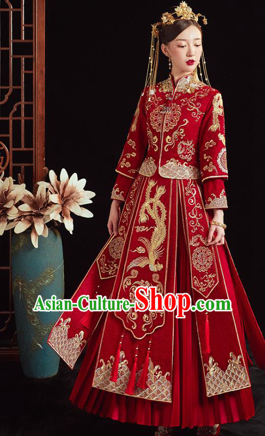 Chinese Traditional Wedding Clothing Bride Embroidered Costumes Classical Xiuhe Suit Red Outfits Chinese Traditional Wedding Clothing Bride Embroidered Costumes Classical Xiuhe Suit Red Outfits