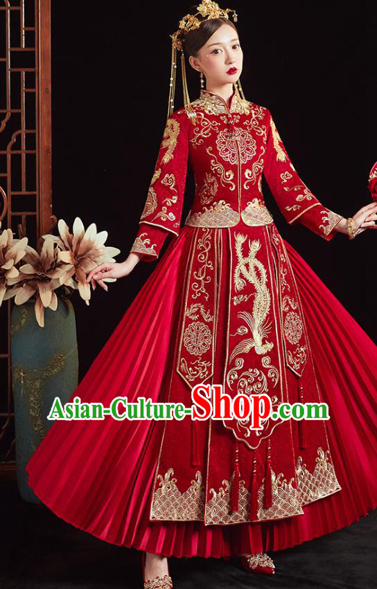 Chinese Traditional Wedding Clothing Bride Embroidered Costumes Classical Xiuhe Suit Red Outfits Chinese Traditional Wedding Clothing Bride Embroidered Costumes Classical Xiuhe Suit Red Outfits