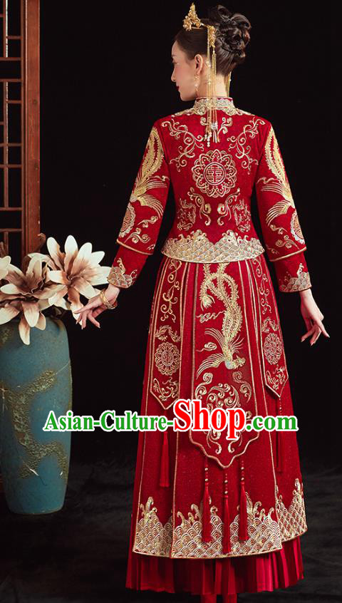 Chinese Traditional Wedding Clothing Bride Embroidered Costumes Classical Xiuhe Suit Red Outfits Chinese Traditional Wedding Clothing Bride Embroidered Costumes Classical Xiuhe Suit Red Outfits
