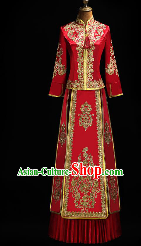 Chinese Classical Xiuhe Suit Red Outfits Traditional Wedding Clothing Bride Embroidered Costumes Chinese Classical Xiuhe Suit Red Outfits Traditional Wedding Clothing Bride Embroidered Costumes