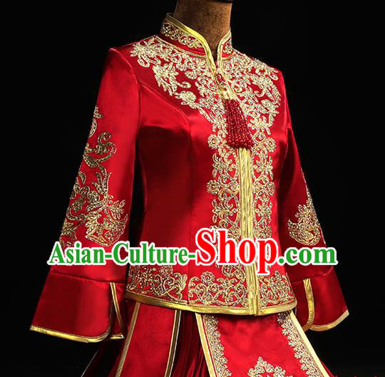 Chinese Classical Xiuhe Suit Red Outfits Traditional Wedding Clothing Bride Embroidered Costumes Chinese Classical Xiuhe Suit Red Outfits Traditional Wedding Clothing Bride Embroidered Costumes
