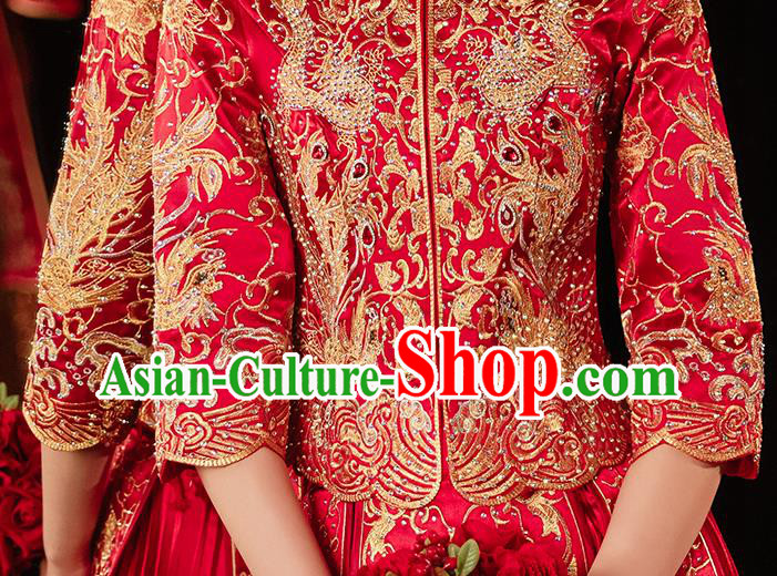 Chinese Bride Embroidered Costumes Classical Xiuhe Suit Red Outfits Traditional Wedding Clothing Chinese Bride Embroidered Costumes Classical Xiuhe Suit Red Outfits Traditional Wedding Clothing