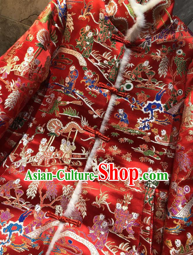 China Winter Woman Red Brocade Cotton Padded Jacket Traditional Tang Suit Outer Garment China Winter Woman Red Brocade Cotton Padded Jacket Traditional Tang Suit Outer Garment