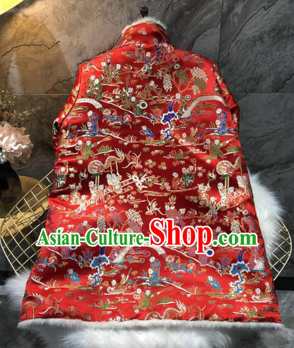China Winter Woman Red Brocade Cotton Padded Jacket Traditional Tang Suit Outer Garment China Winter Woman Red Brocade Cotton Padded Jacket Traditional Tang Suit Outer Garment