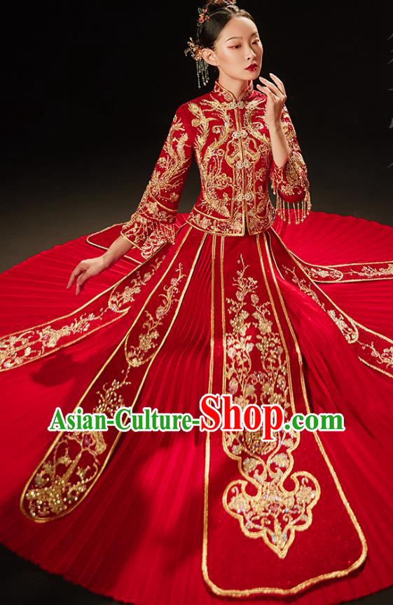 Chinese Classical Xiuhe Suit Drilling Outfits Traditional Wedding Toast Clothing Bride Embroidered Costumes Chinese Classical Xiuhe Suit Drilling Outfits Traditional Wedding Toast Clothing Bride Embroidered Costumes