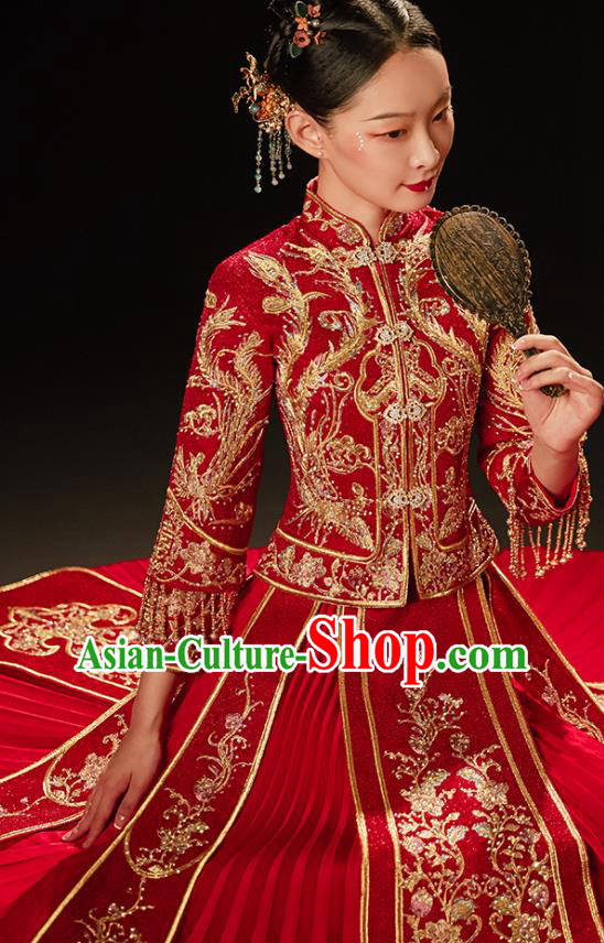 Chinese Classical Xiuhe Suit Drilling Outfits Traditional Wedding Toast Clothing Bride Embroidered Costumes Chinese Classical Xiuhe Suit Drilling Outfits Traditional Wedding Toast Clothing Bride Embroidered Costumes