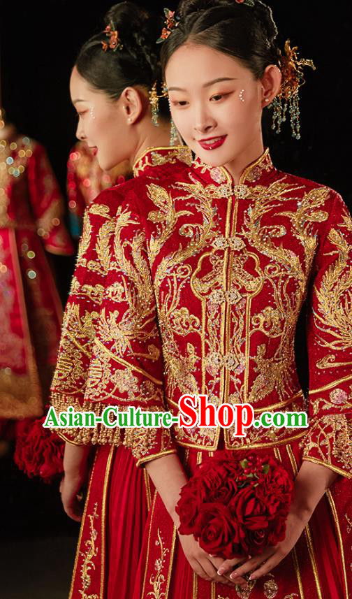 Chinese Classical Xiuhe Suit Drilling Outfits Traditional Wedding Toast Clothing Bride Embroidered Costumes Chinese Classical Xiuhe Suit Drilling Outfits Traditional Wedding Toast Clothing Bride Embroidered Costumes