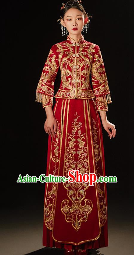 Chinese Classical Xiuhe Suit Drilling Outfits Traditional Wedding Toast Clothing Bride Embroidered Costumes Chinese Classical Xiuhe Suit Drilling Outfits Traditional Wedding Toast Clothing Bride Embroidered Costumes