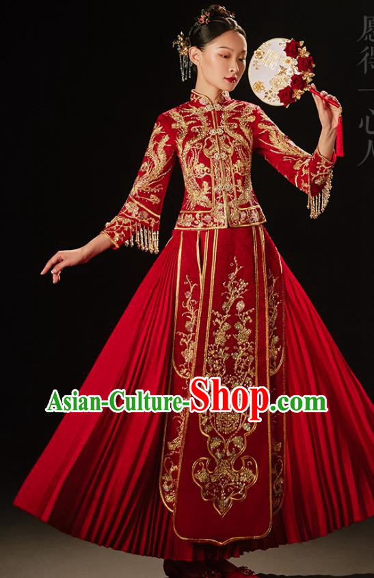 Chinese Classical Xiuhe Suit Drilling Outfits Traditional Wedding Toast Clothing Bride Embroidered Costumes Chinese Classical Xiuhe Suit Drilling Outfits Traditional Wedding Toast Clothing Bride Embroidered Costumes