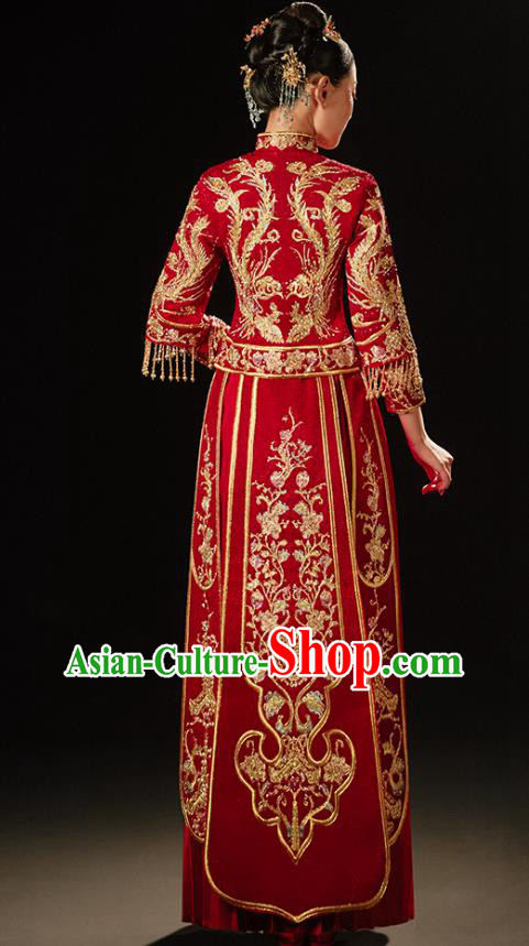 Chinese Classical Xiuhe Suit Drilling Outfits Traditional Wedding Toast Clothing Bride Embroidered Costumes Chinese Classical Xiuhe Suit Drilling Outfits Traditional Wedding Toast Clothing Bride Embroidered Costumes