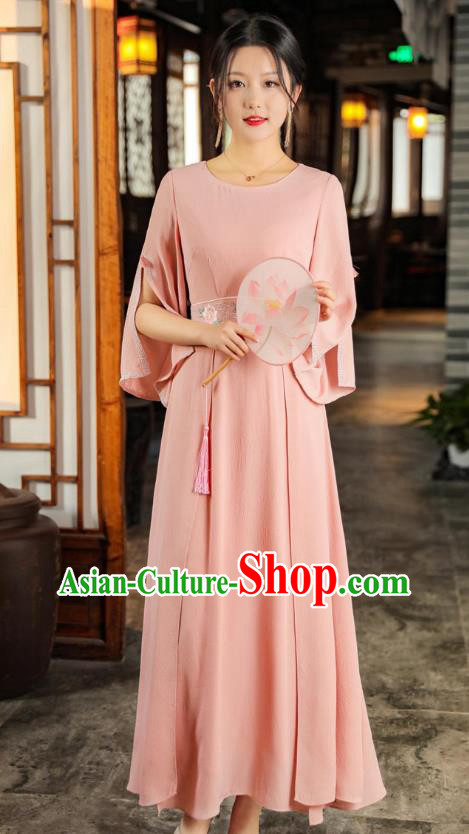 Chinese Traditional Qipao Dress National Embroidered Pink Dress Clothing Chinese Traditional Qipao Dress National Embroidered Pink Dress Clothing
