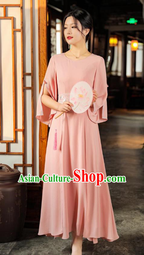 Chinese Traditional Qipao Dress National Embroidered Pink Dress Clothing Chinese Traditional Qipao Dress National Embroidered Pink Dress Clothing