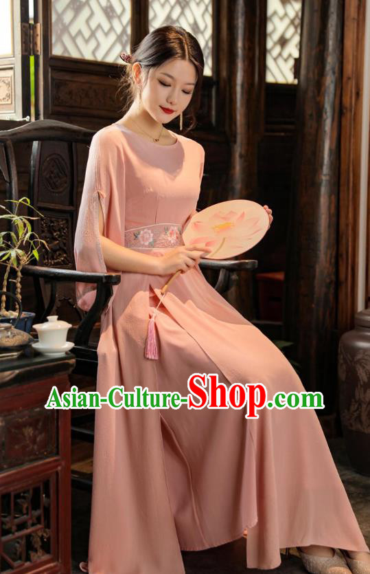 Chinese Traditional Qipao Dress National Embroidered Pink Dress Clothing Chinese Traditional Qipao Dress National Embroidered Pink Dress Clothing