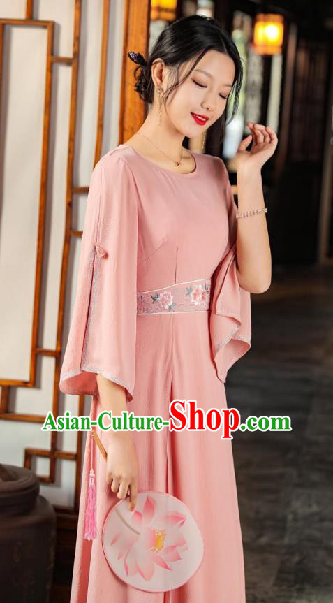 Chinese Traditional Qipao Dress National Embroidered Pink Dress Clothing Chinese Traditional Qipao Dress National Embroidered Pink Dress Clothing