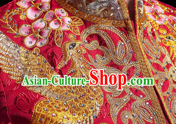 Chinese Traditional Wedding Embroidered Clothing Classical Bride Toast Costumes Xiuhe Suit Drilling Red Outfits Chinese Traditional Wedding Embroidered Clothing Classical Bride Toast Costumes Xiuhe Suit Drilling Red Outfits