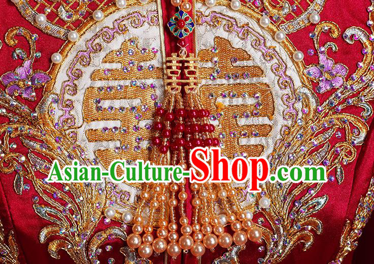 Chinese Traditional Xiuhe Suit Drilling Red Outfits Wedding Embroidered Clothing Classical Bride Toast Costumes Chinese Traditional Xiuhe Suit Drilling Red Outfits Wedding Embroidered Clothing Classical Bride Toast Costumes