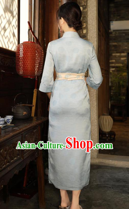 Chinese Traditional Cheongsam National Light Blue Brocade Qipao Dress Clothing Chinese Traditional Cheongsam National Light Blue Brocade Qipao Dress Clothing
