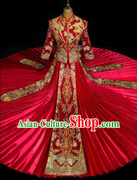 Chinese Classical Bride Toast Costumes Traditional Xiuhe Suit Drilling Red Outfits Wedding Embroidered Clothing Chinese Classical Bride Toast Costumes Traditional Xiuhe Suit Drilling Red Outfits Wedding Embroidered Clothing