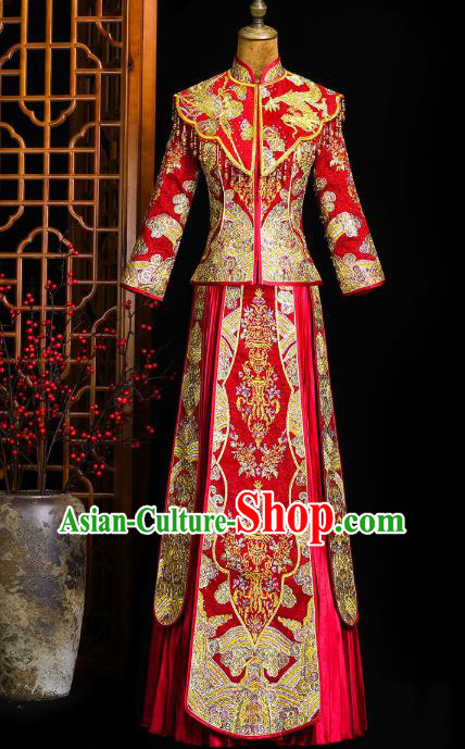 Chinese Classical Bride Toast Costumes Traditional Xiuhe Suit Drilling Red Outfits Wedding Embroidered Clothing Chinese Classical Bride Toast Costumes Traditional Xiuhe Suit Drilling Red Outfits Wedding Embroidered Clothing