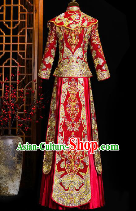 Chinese Classical Bride Toast Costumes Traditional Xiuhe Suit Drilling Red Outfits Wedding Embroidered Clothing Chinese Classical Bride Toast Costumes Traditional Xiuhe Suit Drilling Red Outfits Wedding Embroidered Clothing