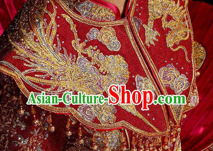 Chinese Classical Bride Toast Costumes Traditional Xiuhe Suit Drilling Red Outfits Wedding Embroidered Clothing Chinese Classical Bride Toast Costumes Traditional Xiuhe Suit Drilling Red Outfits Wedding Embroidered Clothing