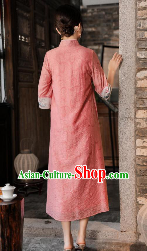 Chinese National Women Clothing Qipao Dress Traditional Embroidered Pink Cheongsam Chinese National Women Clothing Qipao Dress Traditional Embroidered Pink Cheongsam